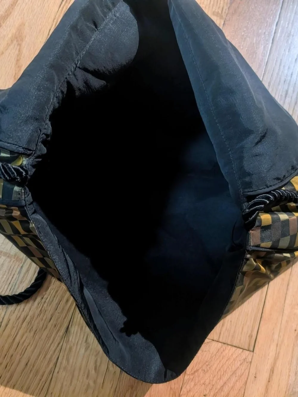 Unique Checkered satin pouch purse with black thread rope